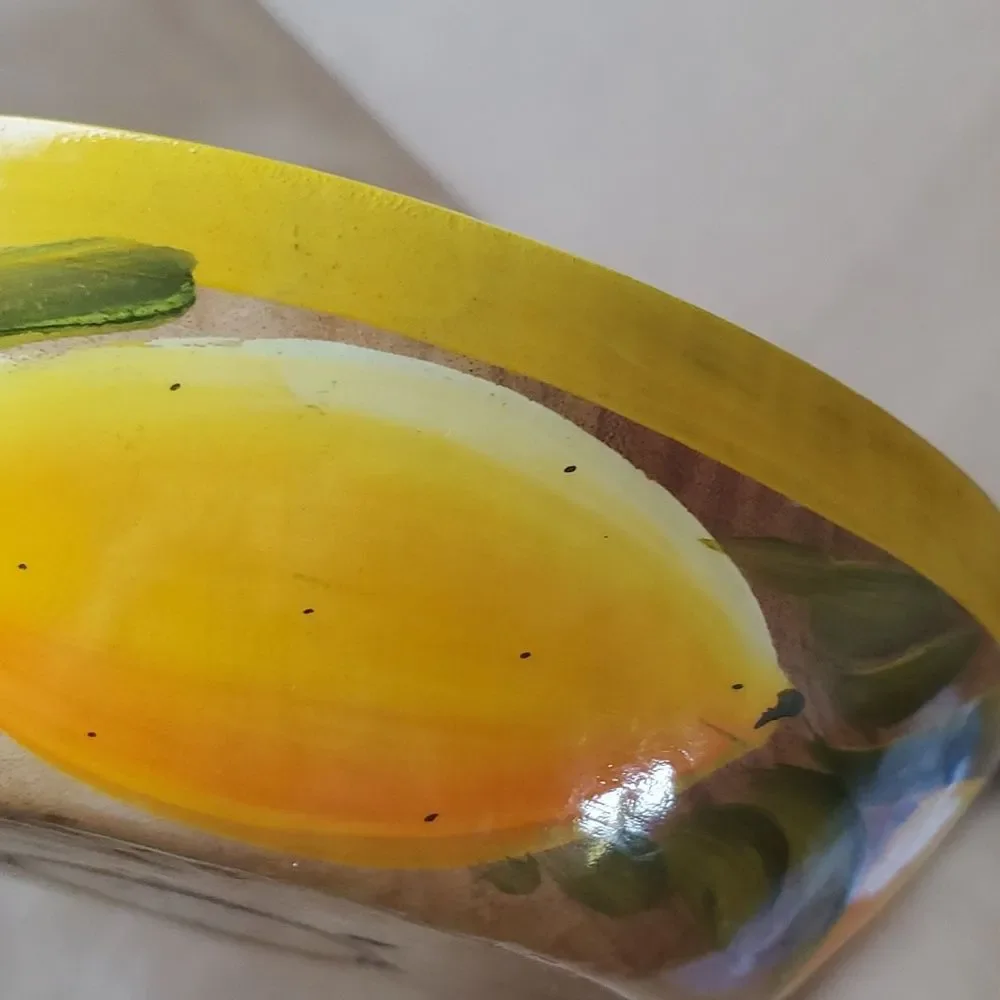Painted Wood Bowl - fruit grape, apple, watermelon and lemons